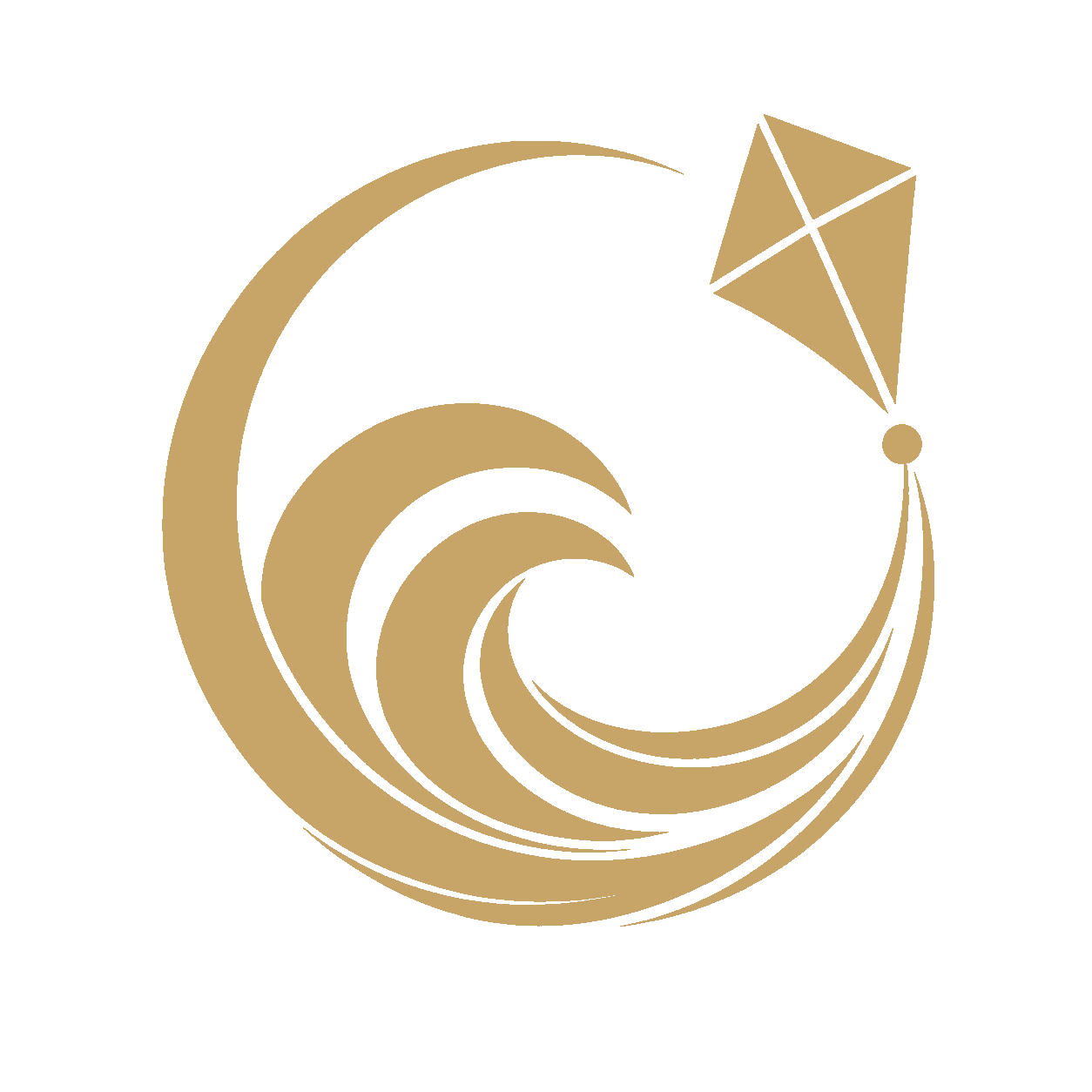 The House of Afghanistan emblem — a kite rising on its string from a cresting wave, held in a champagne ring